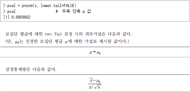 > pval = pnorm(z, lower.tail=FALSE)