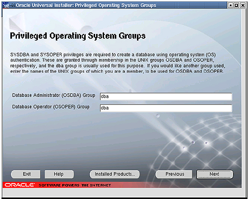 privileged Operating System Groups 화면