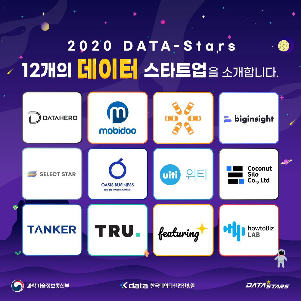 2020 DATA-Stars 12개의 데이터 스타트업을 소개합니다. / 과학기술정보통신부, Kdata 한국데이터산업진흥원, DATA STARS