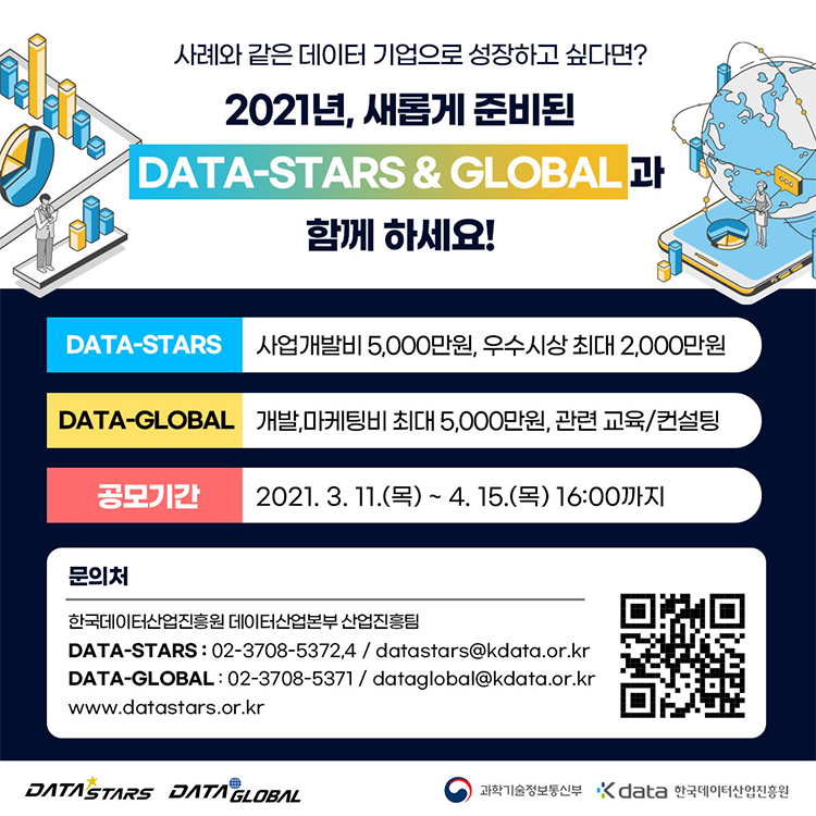 사례와 같은 데이터 기업으로 성장하고 싶다면? 2021년, 새롭게 준비된 DATA-STARS & GLOBAL과 함께 하세요!