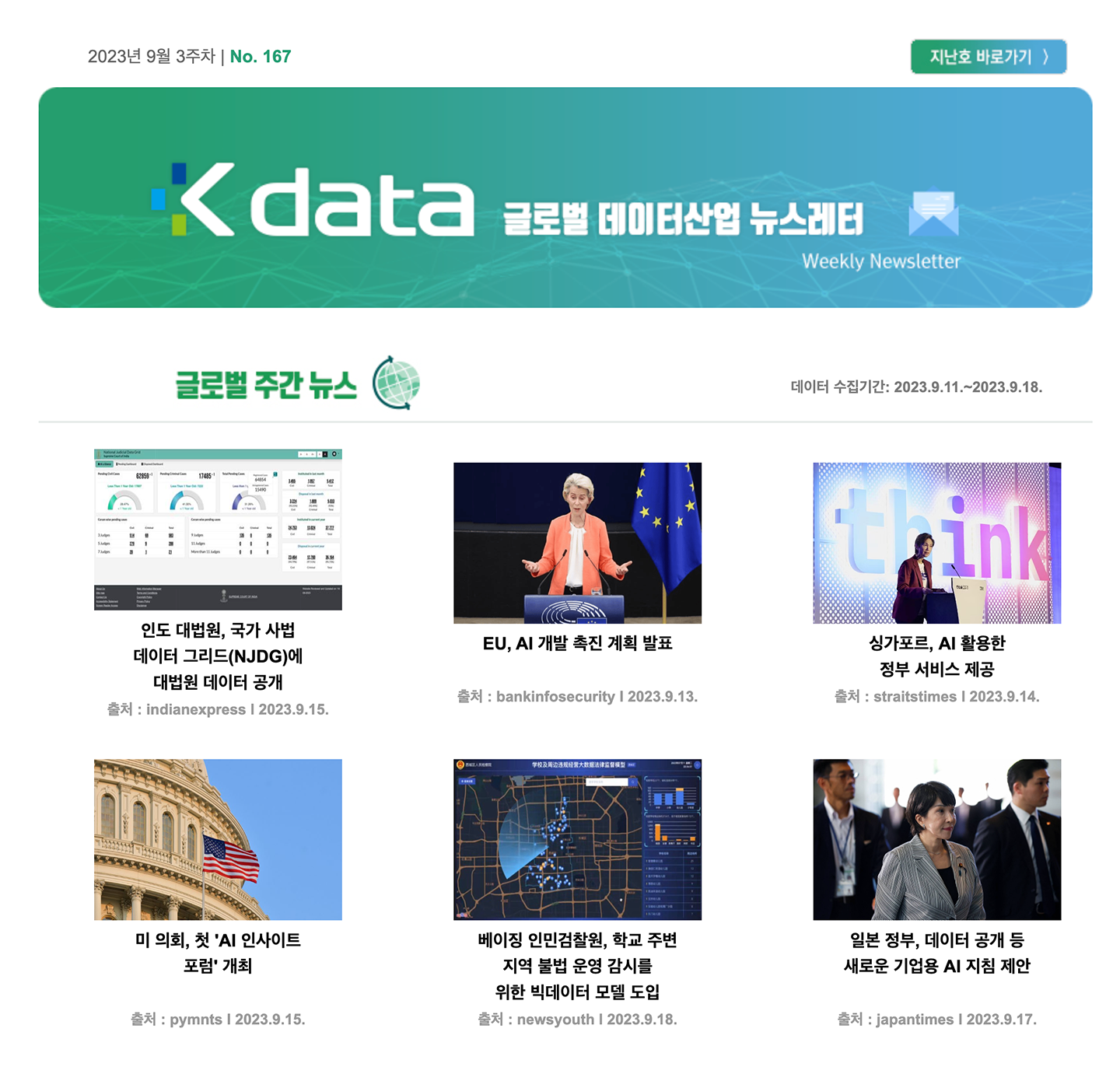 2023년 9월 3주차 No.167 Kdata 글로벌 데이터산업 뉴스레터